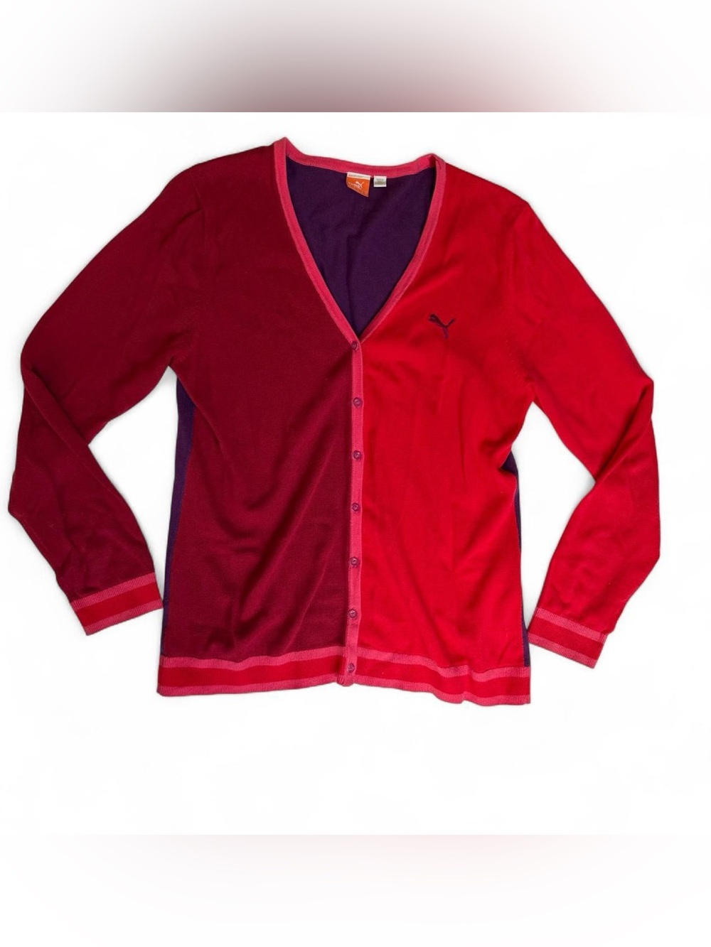Vintage Y2K Puma Red Burgundy Purple Button Front Cardigan Women’s L